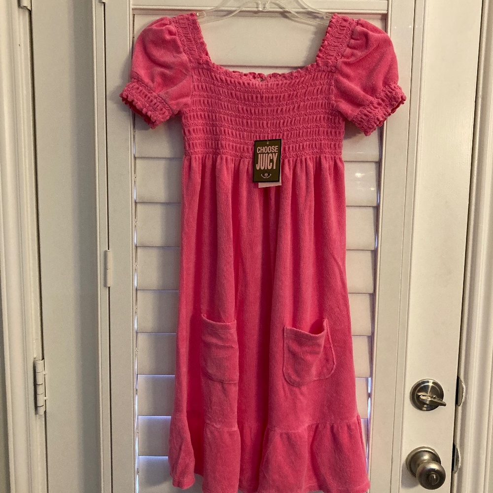 NWT Juicy Couture Pink Terrycloth Smocked Dress for Girls Size 14 Y2K ~ Summer!